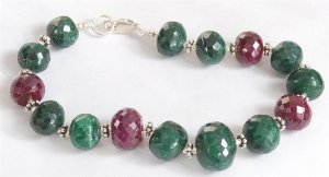 HANDCRAFTED EMERALD & RUBY WITH SILVER BEADS BRACELET