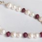 Designer pearl & Ruby Gemstone & silver Bead Bracelet