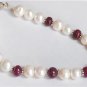Designer pearl & Ruby Gemstone & silver Bead Bracelet