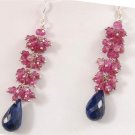 Designer Ruby & Sapphire Drop Earring With Silver Beads