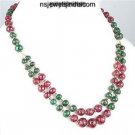 Natural Green Emerald & Red Ruby Gemstone bead Necklace