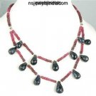 Natural Blue sapphire & ruby Drop with silver Necklace