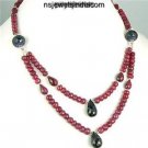 Blue Sapphire & Red Ruby Natural Gemstone Bead Necklace
