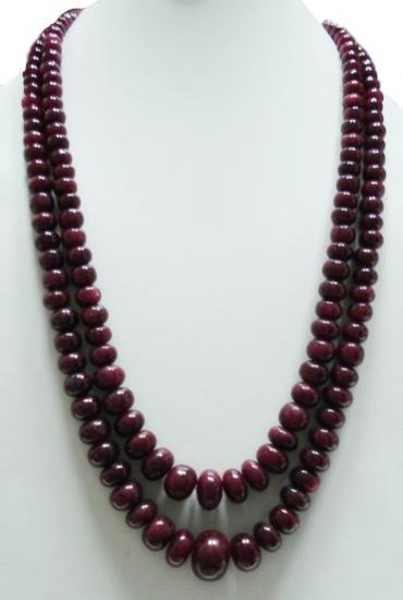 2strand Natural Indian Ruby Gemstone Beads Neckalce
