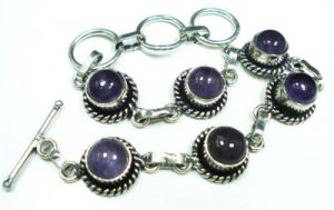 26.69gms Handcrafted German Silver & Amethyst Bracelet