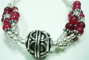 15.98gms Handcrafted German Silver & Jade Bracelet