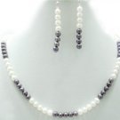 Single Strand Fresh Water  Pearl With Silver Necklace~