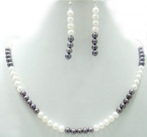 Single Strand Fresh Water  Pearl With Silver Necklace~