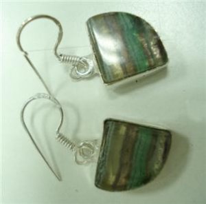 7.17Gms Handcrafted fluorite Gemstone & Silver Earring