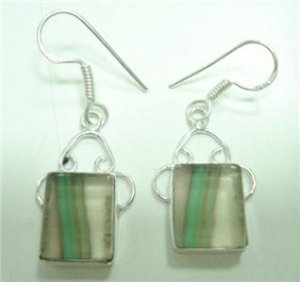 9.76Gms Handcrafted fluorite Gemstone & Silver Earring