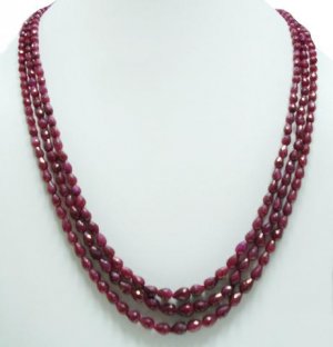3 facetted Natural Ruby Gemstone briolette necklace