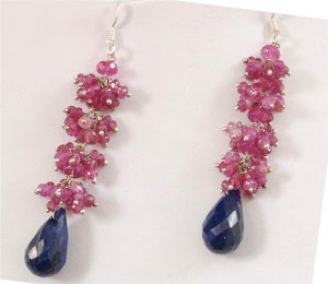 Designer Ruby Sapphire Silver Bead briolette Earring