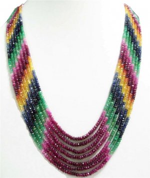 7 line Ruby Sapphire colombian Emerald Beaded Necklace