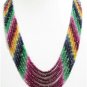 Colombian Emerald Ruby Sapphire Shaded Beaded Necklace
