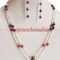 Natural fresh water pearl & ruby gemstone necklace
