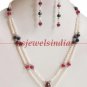 Natural fresh water pearl & ruby gemstone necklace