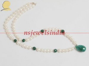 single strand natural pearl gemstone & silver necklace