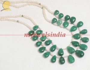Handmade natural pearl & emerald gemstone necklace