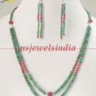 Handcrafted natural emerald & ruby gemstone necklace