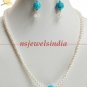 stunning natural pearl & turquoise gemstone necklace