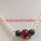Natural emerald,ruby & pearl gemstone necklace