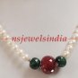 Natural emerald,ruby & pearl gemstone necklace