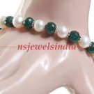 Natural green emerald & pearl gemstone bracelet