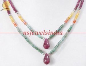 Handmade natural ruby & emerald gemstone necklace