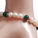 Handcrafted natural emerald & pearl gemstone bracelet