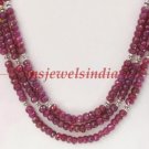 3 strand natural ruby gemstone & silver necklace