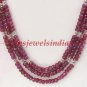 3 strand natural ruby gemstone & silver necklace