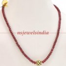 Natural cabochon ruby gemstone &green qurtz boll string