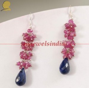 designer red ruby & sapphire drop gemstone earring