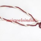 Handcrafted natural pearl & ruby gemstone necklace