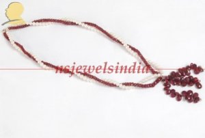 Handcrafted natural pearl & ruby gemstone necklace