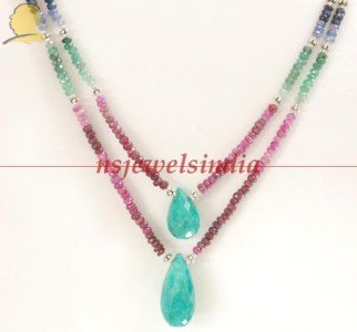 Natural emerald,sapphire & ruby gemstone Necklace