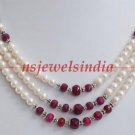Designer Natural Ruby & Pearl Gemstone silver Necklace