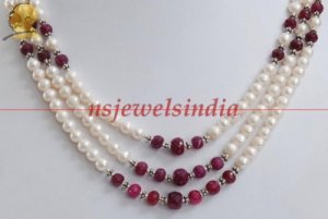 Designer Natural Ruby & Pearl Gemstone silver Necklace