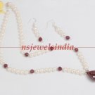 stunning natural pearl & red ruby gemstone necklace
