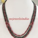 3 strand natural ruby & emerald gemstone necklace