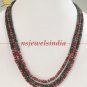 3 strand natural ruby & emerald gemstone necklace