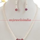 natural fresh water pearl & ruby gemstone necklace