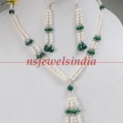 Handcrafted natural pearl & emerald gemstone necklace