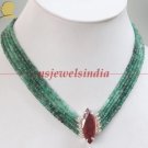 5 strand natural emerald gemstone beads necklace