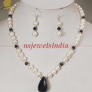 single strand fresh water pearl & sapphire necklace