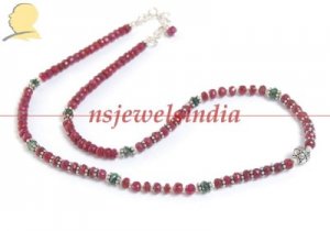 Emerald & Ruby Gemstone Beads With silver necklace