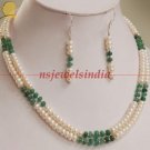 2 strand natural fresh water pearl gemstone neckalce