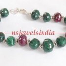 Green emerald & ruby gemstone with silver bracelet