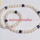 Natural fresh water Pearl & sapphire gemstone necklace