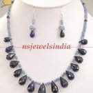 Blue Sapphire gemstone Drop & silver Beads Necklace